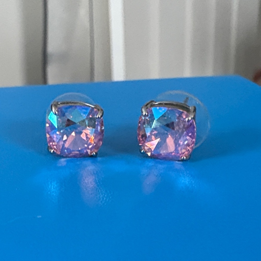Origami Owl Pink AB & Silver Stud Earrings EUC